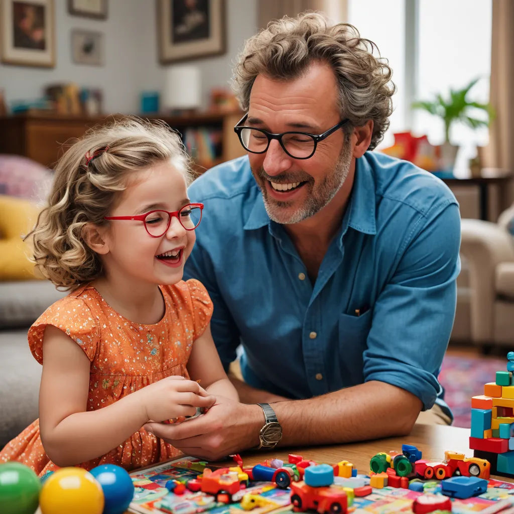 a man and a little girl playing with a building set on the floor of a living room with a couch, dada, a stock photo, Andries Stock, zeiss lens