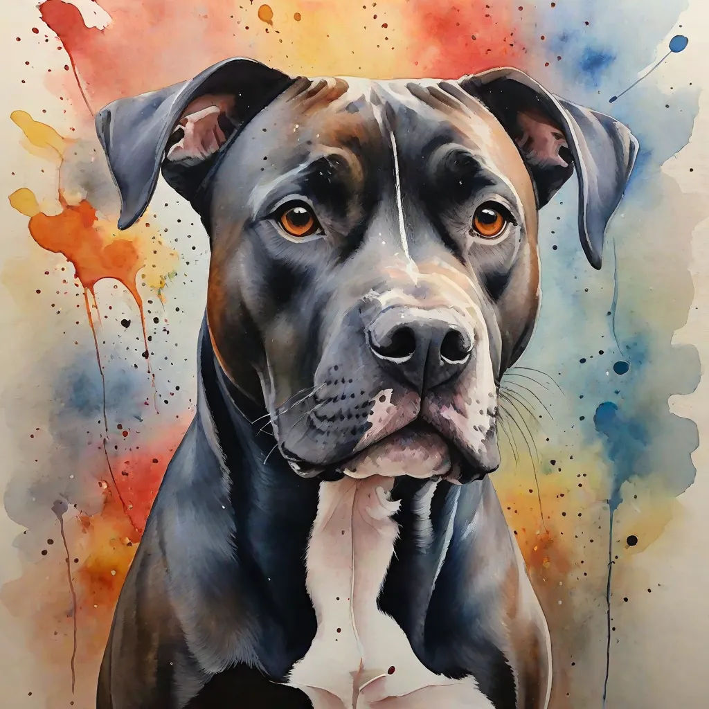 a painting of a dog with a watercolor background and a black and white dog with a white spot on its face, a watercolor painting, Elke Vogelsang, modern european ink painting, detailed painting