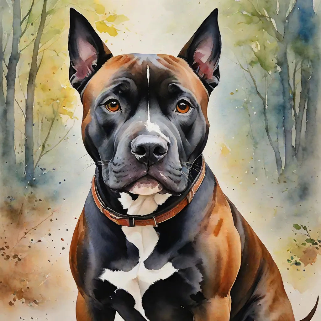 a painting of a dog with a brown and white collar and a black and white spot on his chest, a watercolor painting, artist, modern european ink painting, detailed painting