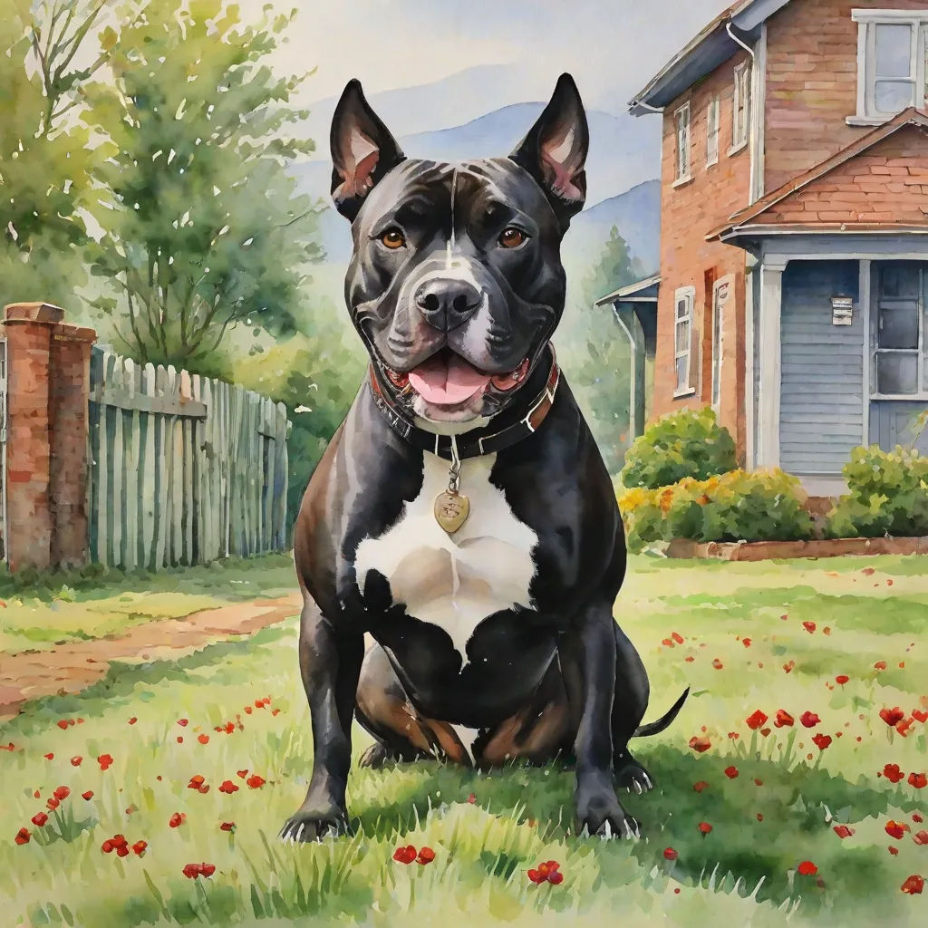 a painting of a dog sitting in the grass with a house in the background and a fence in the foreground, a photorealistic painting, Anthony Palumbo, photorealism, highly detailed digital painting