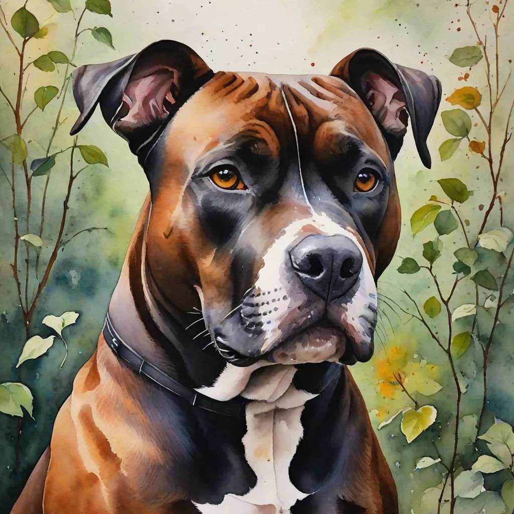 a painting of a dog with a collar on sitting in front of a bush with leaves and flowers on it, a photorealistic painting, Carol Sutton, photorealism, detailed painting