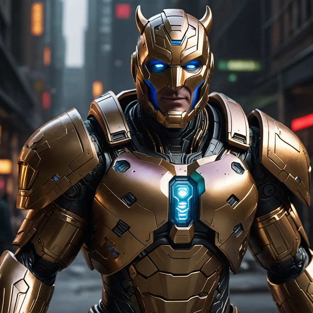 a man in a suit with a glowing blue light on his face and a city street in the background, antipodeans, concept art, Everett Warner, unreal engine 5 highly rendered
