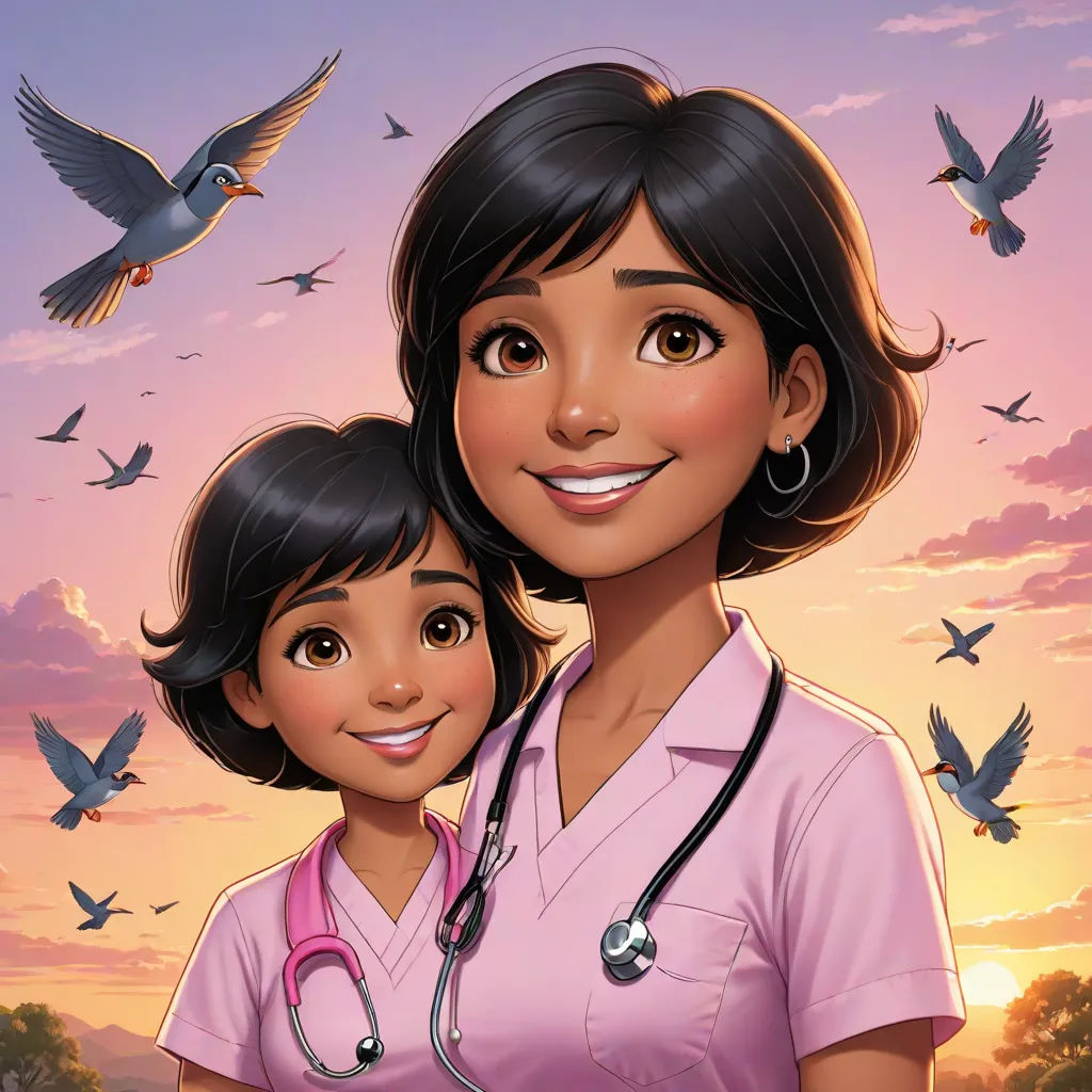 a cartoon of a woman and a child with birds in the background of a sunset sky and a sunset, remodernism, a comic book panel, Dr. Atl, comic cover art