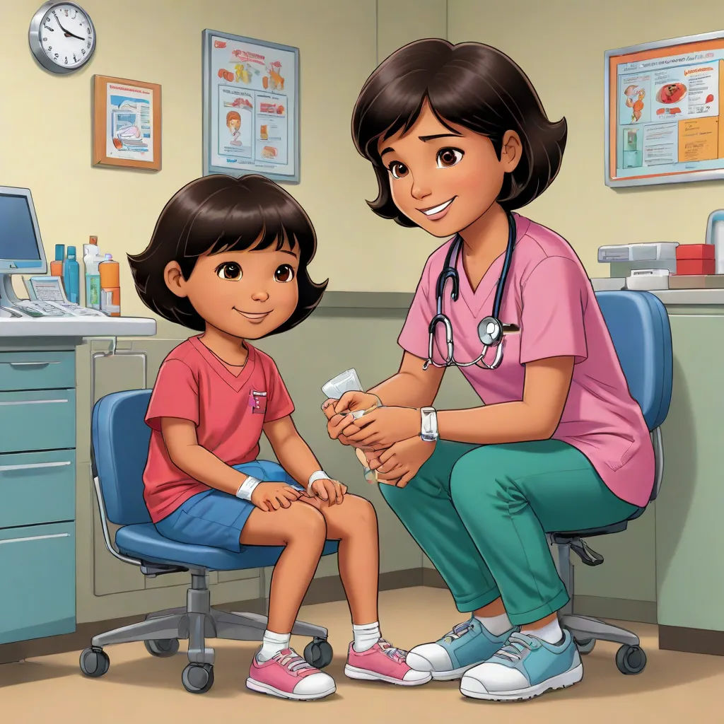 a cartoon of a female doctor and a little girl sitting in a chair in a room with a clock on the wall, remodernism, a digital rendering, Dr. Atl, promotional image