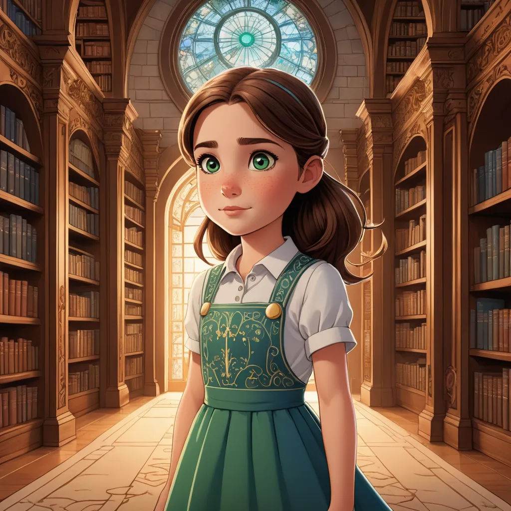 a girl in a library with a clock in the background and a bookcase full of books behind her, fantasy art, a storybook illustration, Clarice Beckett, rossdraws global illumination