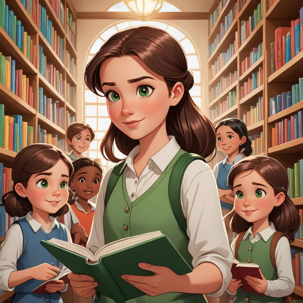 a cartoon girl reading a book in a library with other children in the background and a teacher reading a book, socialist realism, a storybook illustration, Clarice Beckett, official art