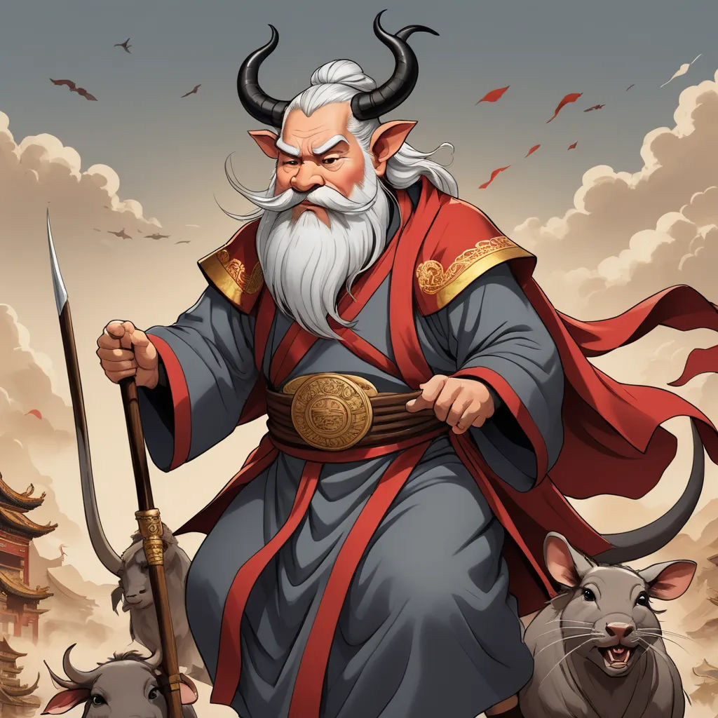 a cartoon of a man with a sword and two mice in front of him and a mouse behind him, fantasy art, a storybook illustration, Emperor Huizong of Song, epic fantasy character art
