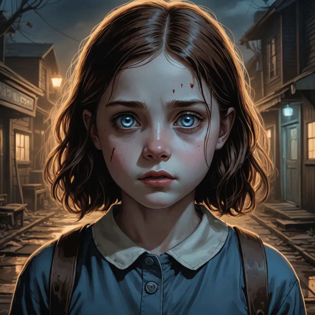 a girl with blue eyes standing in a train station at night with a creepy look on her face and a creepy looking face, fantasy art, a detailed painting, Aaron Jasinski, stanley artgerm lau