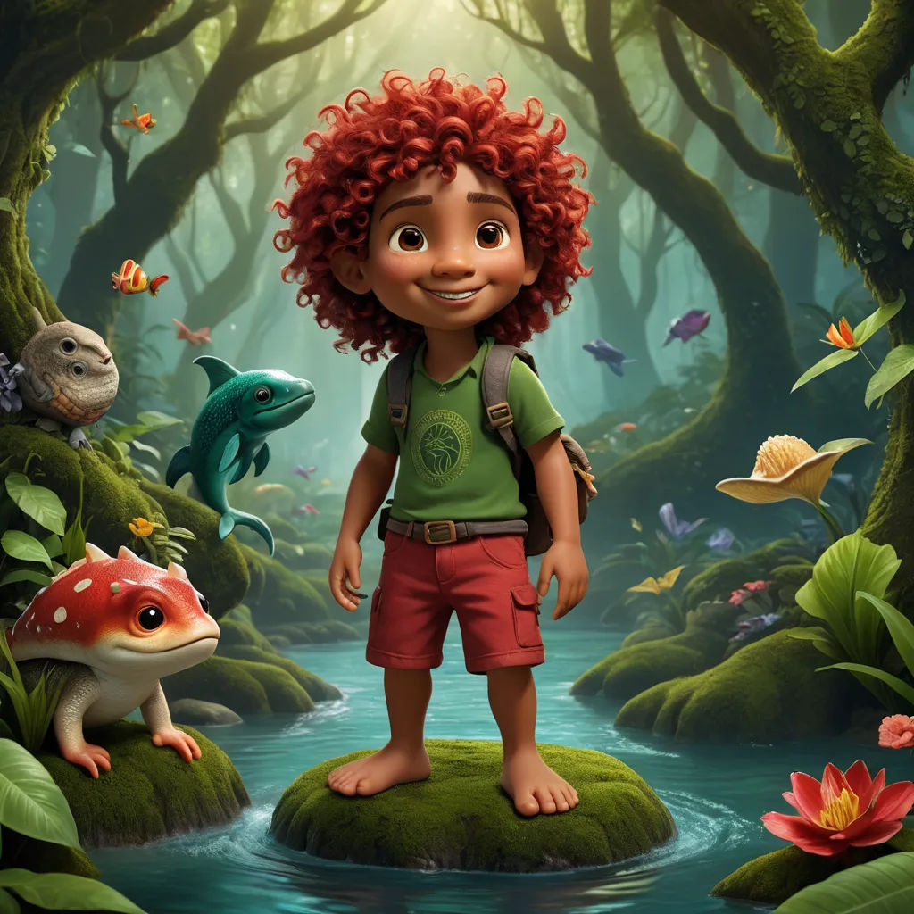 a cartoon character standing on a rock in a forest with a frog and toad on it's back, photorealism, concept art, Cliff Childs, promotional image