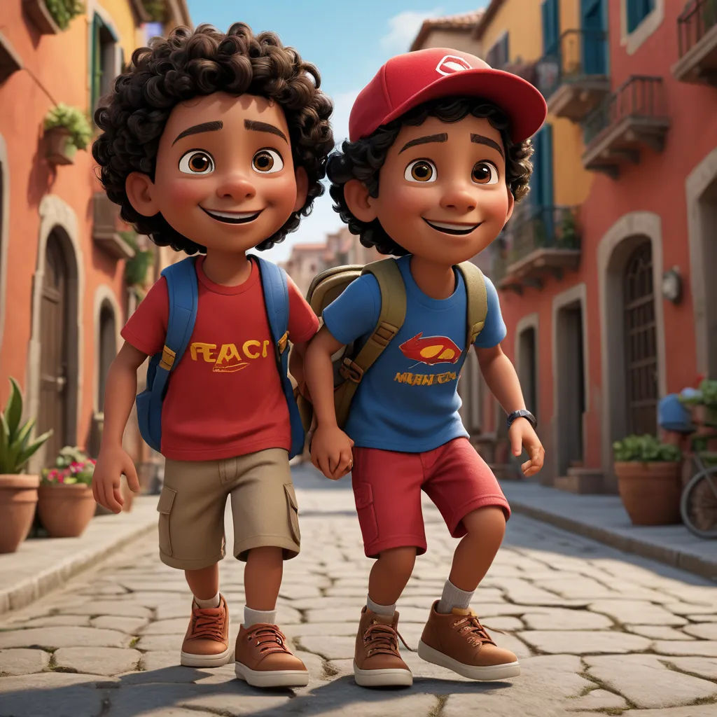 a couple of kids walking down a street next to each other in a cartoon style photo with a building in the background, photorealism, concept art, Chris LaBrooy, promotional image
