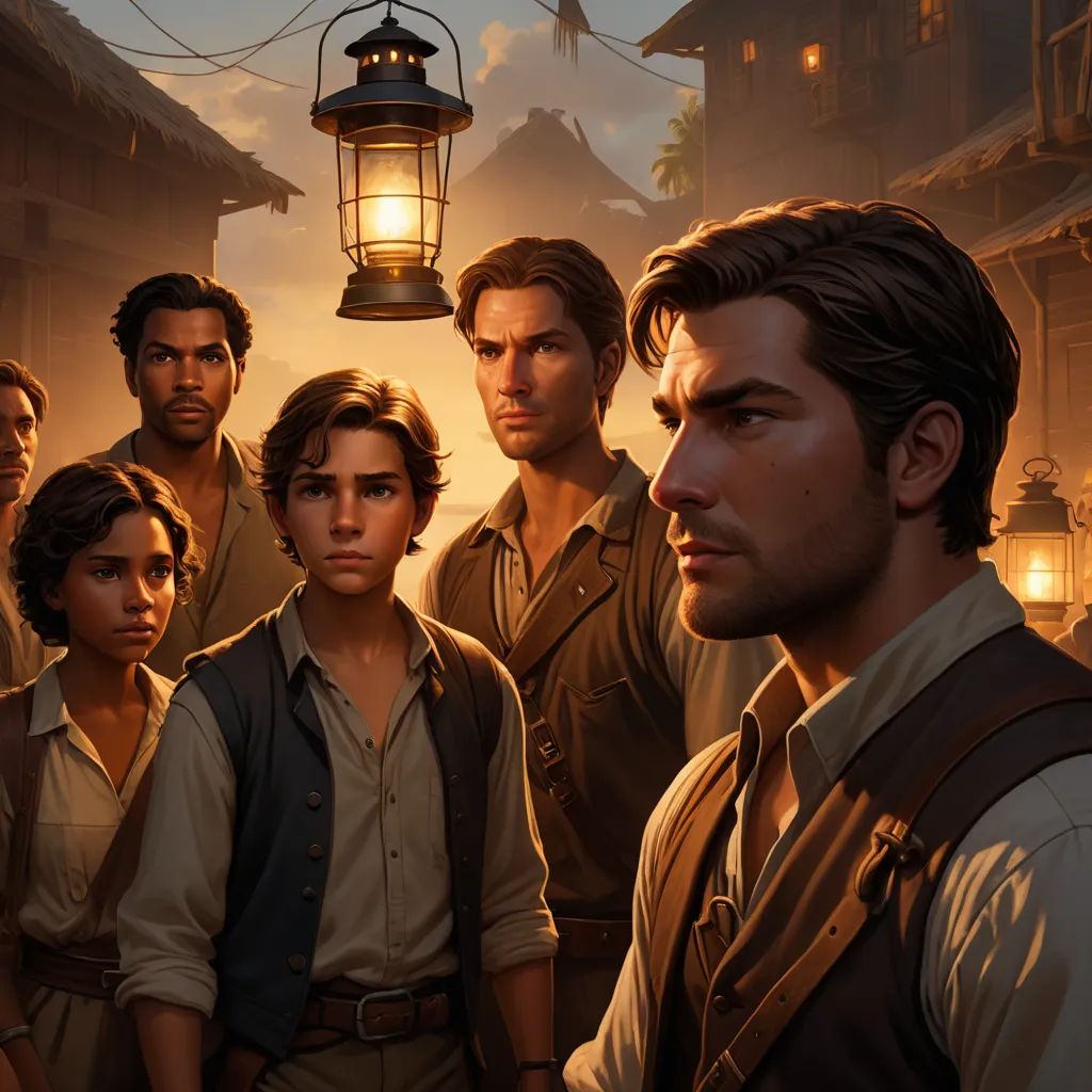 a group of people standing in front of a lantern in a city at night with a lantern hanging from the ceiling, sots art, concept art, Brothers Hildebrandt, key art