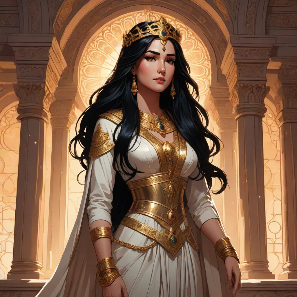 a woman in a white dress with a gold crown on her head and a white cape on her head, a detailed painting, Charlie Bowater, fantasy art, magic the gathering artwork