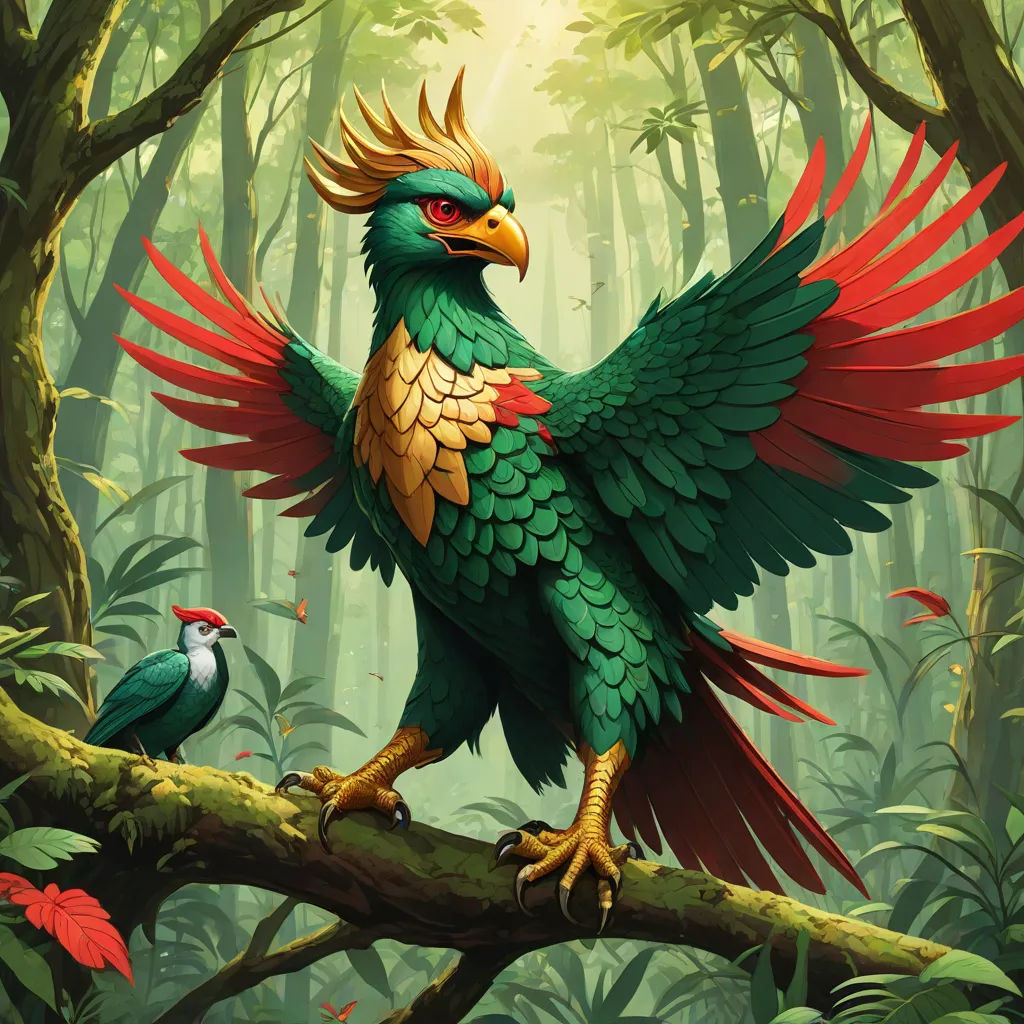 a bird with a golden crown on its head sitting on a branch in a forest with a bird on its shoulder, a digital painting, Chris LaBrooy, fantasy art, magic the gathering artwork