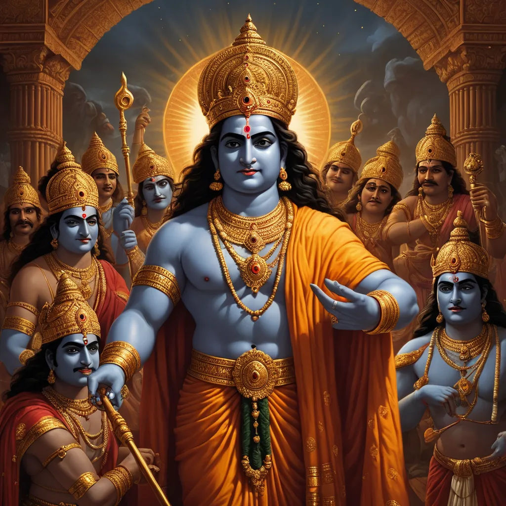 a painting of a man with a sword and other men in front of him with a halo around his neck, samikshavad, a detailed painting, Bholekar Srihari, classical painting