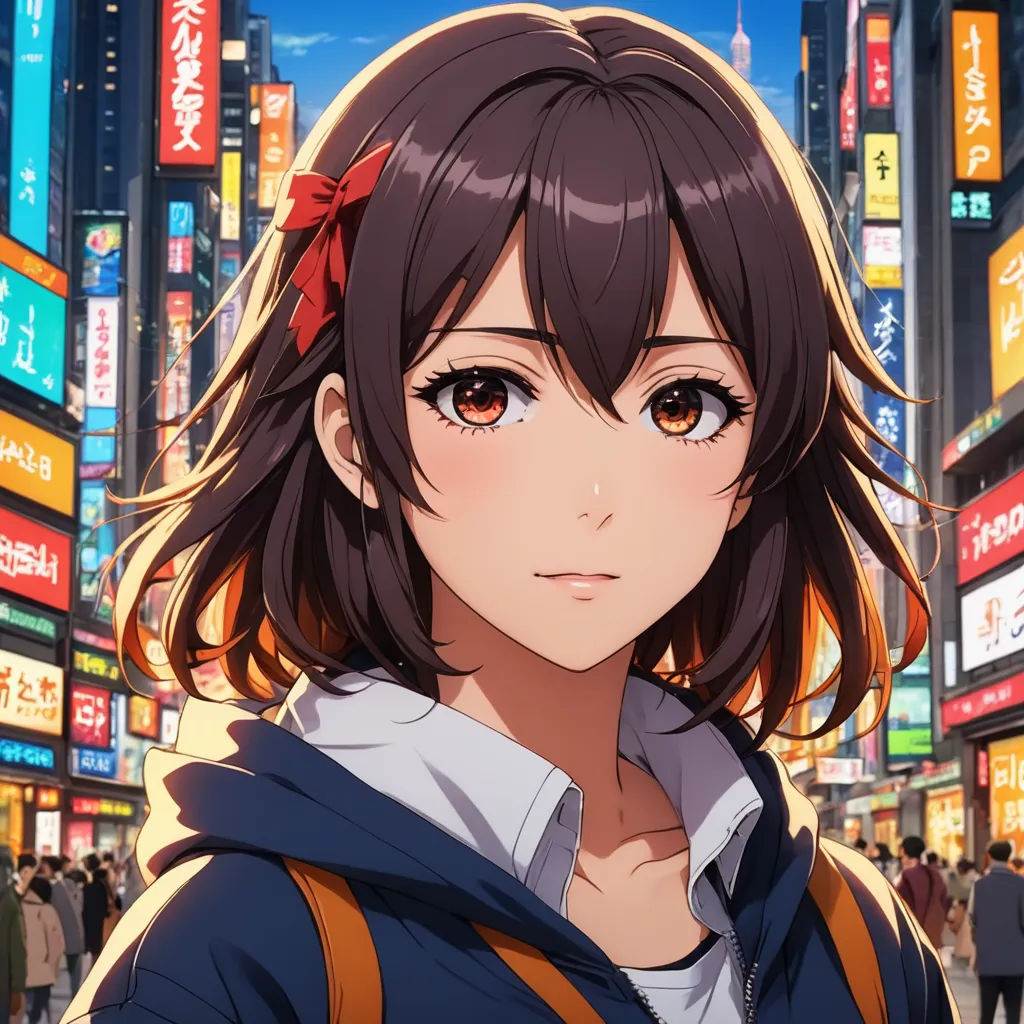 a woman in a city with a red bow on her head and a cityscape in the background, sots art, concept art, Ai-Mitsu, official art