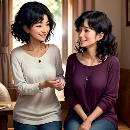 two women sitting on a bench looking at a cell phone together, one of them is smiling and the other is holding a cell phone