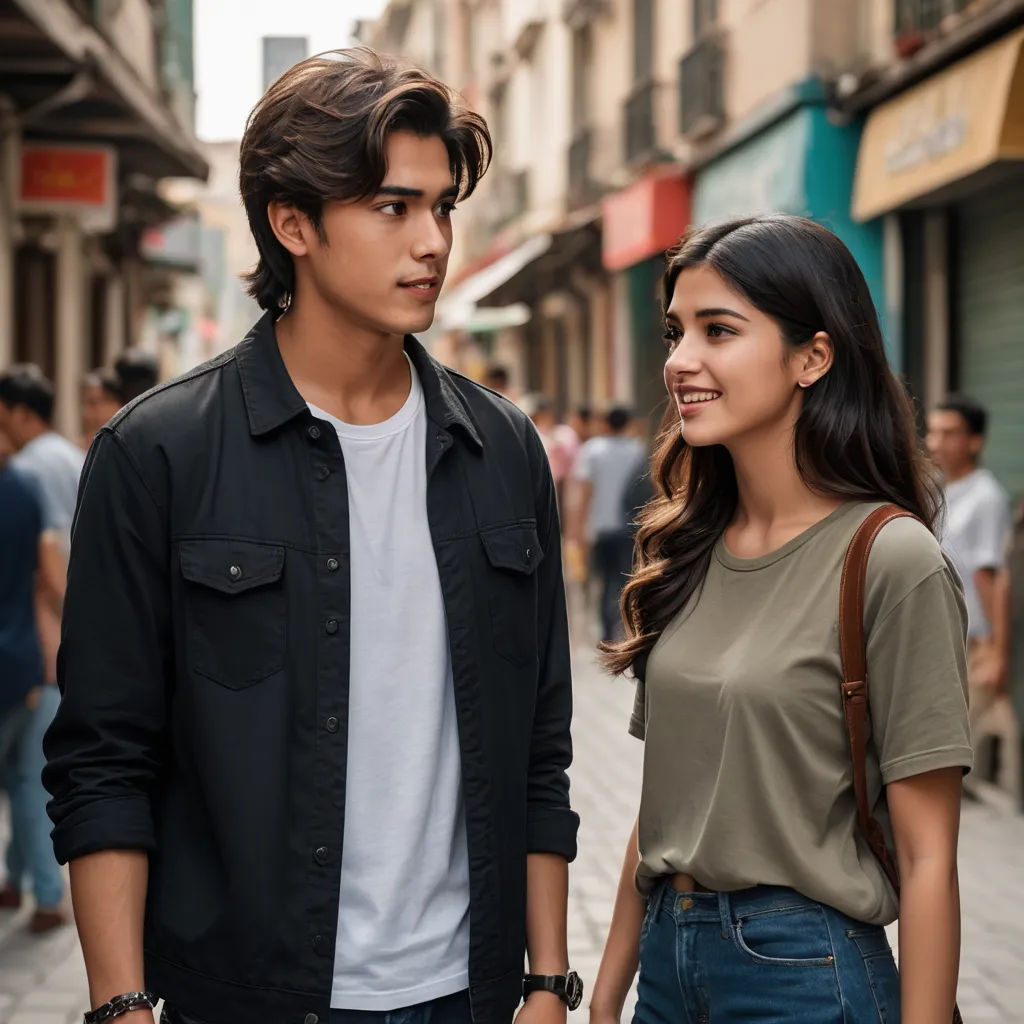 a man and a woman walking down a street together, one of them is holding a handbag and the other is looking at the camera, tachisme, a poster, Fathi Hassan, movie still