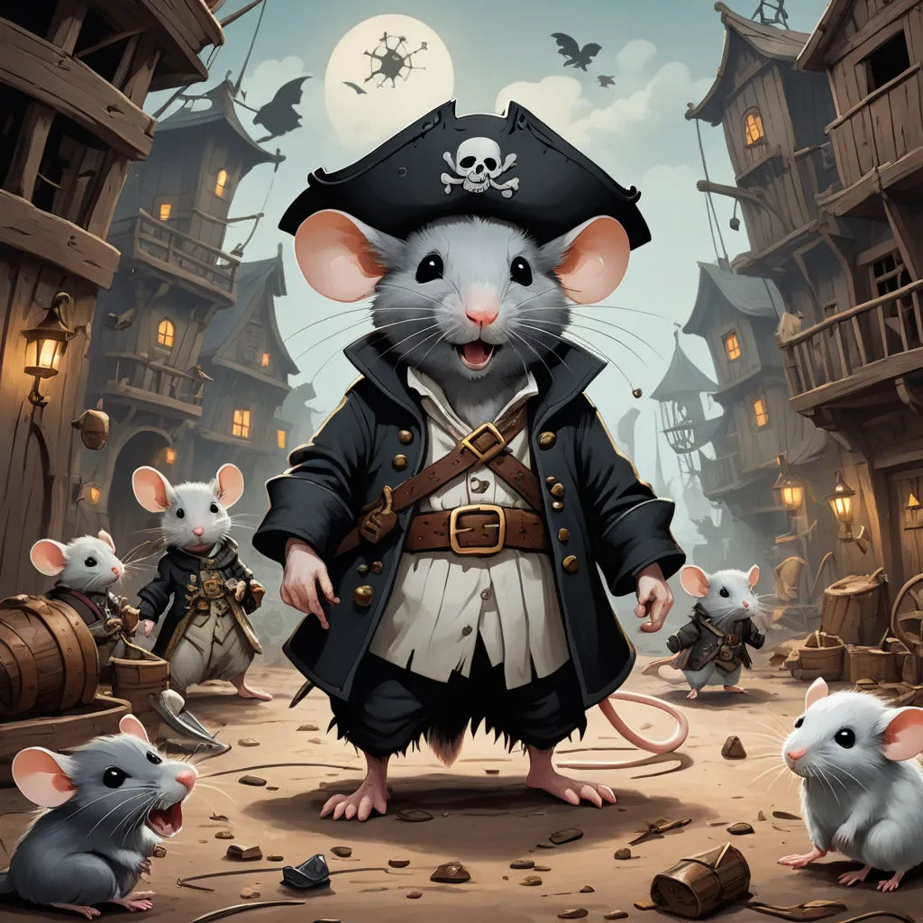 a cartoon mouse with a pirate outfit and a bunch of mice in front of him, all in a row, fantasy art, a storybook illustration, Chris Rallis, official art