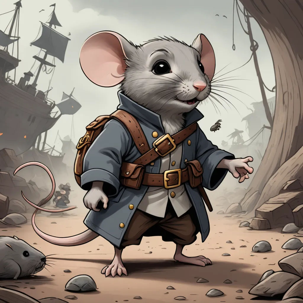 a mouse in a pirate outfit standing in a forest with a mouse in it's hand and a mouse in the foreground, fantasy art, a character portrait, Chris Rallis, magic the gathering artwork