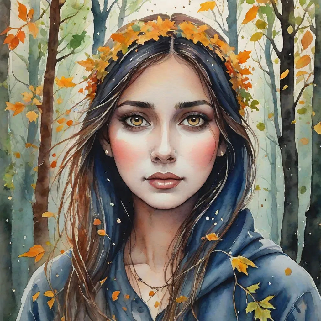 a painting of a woman with leaves on her head and a hoodie on her head, in the woods, figurative art, a detailed painting, Anna Dittmann, leesha hannigan