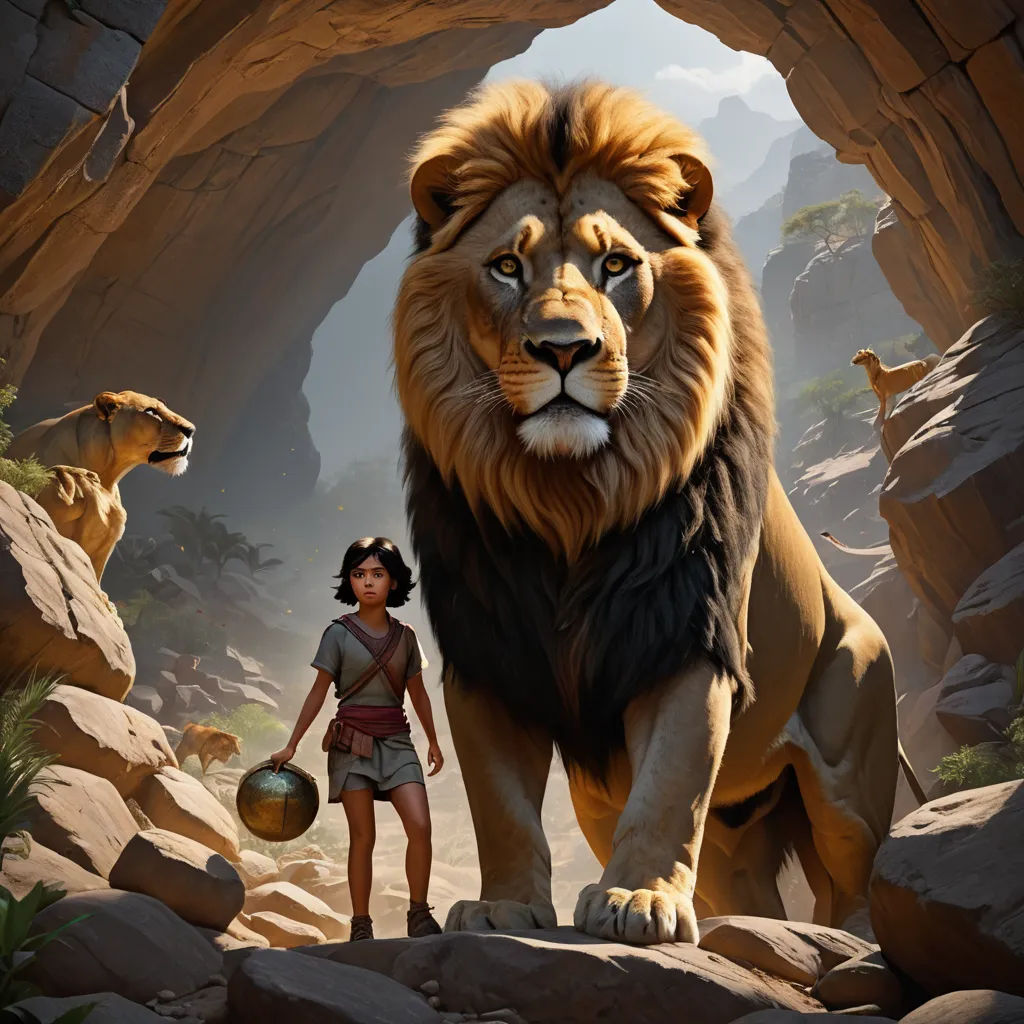 a woman standing next to a lion in a cave with other animals around her and a ball in her hand, furry art, poster art, Chris LaBrooy, promotional image