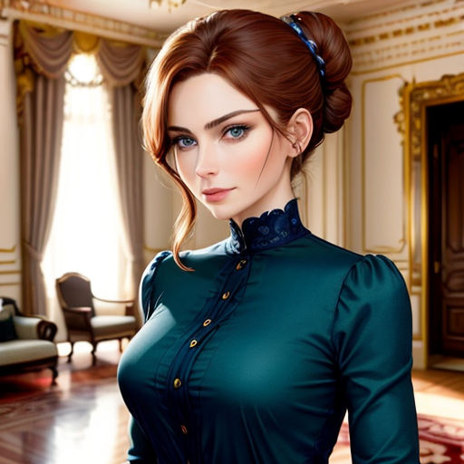 a woman in a green shirt is standing in a room with a couch and a table with chairs and a table