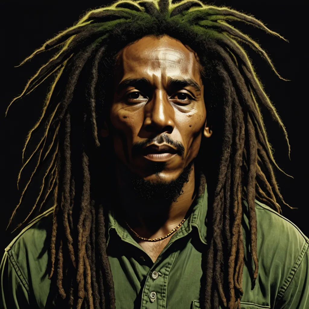 a man with dreadlocks is looking at the camera with a serious look on his face and green shirt, hyperrealism, a photorealistic painting, Bob Singer, photorealistic portrait