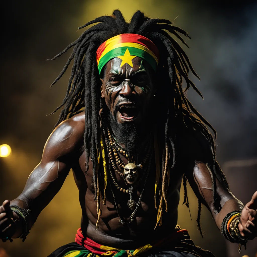 a man with dreadlocks and a star on his head is performing on stage with lights behind him, black arts movement, a stock photo, Chafik Charobim, behance hd