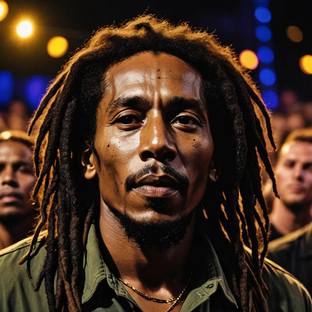 a man with dreadlocks standing in front of a crowd of people at a concert or show with lights, les nabis, a colorized photo, Andrew Boog Faithfull, roots