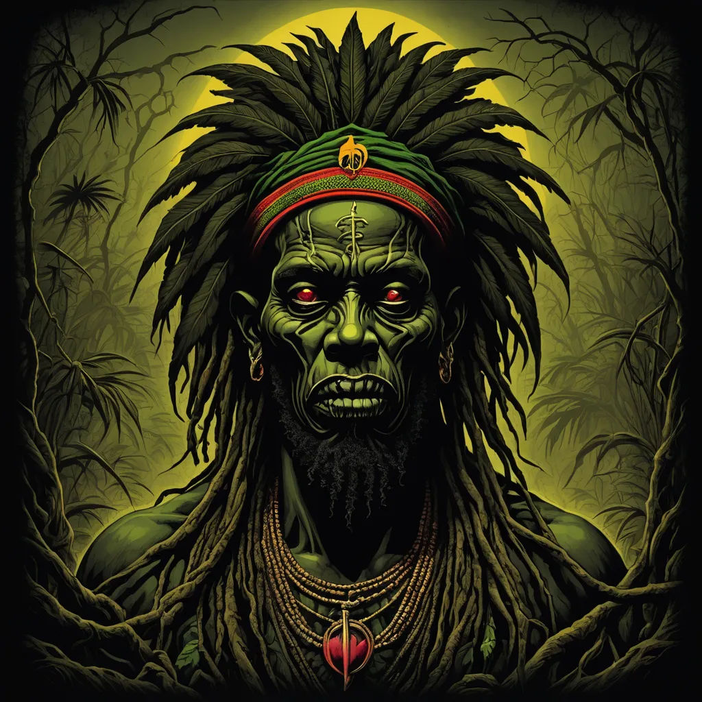 a painting of a man with dreads and a cross on his forehead and a cross in his mouth, les nabis, a character portrait, Felipe Seade, roots