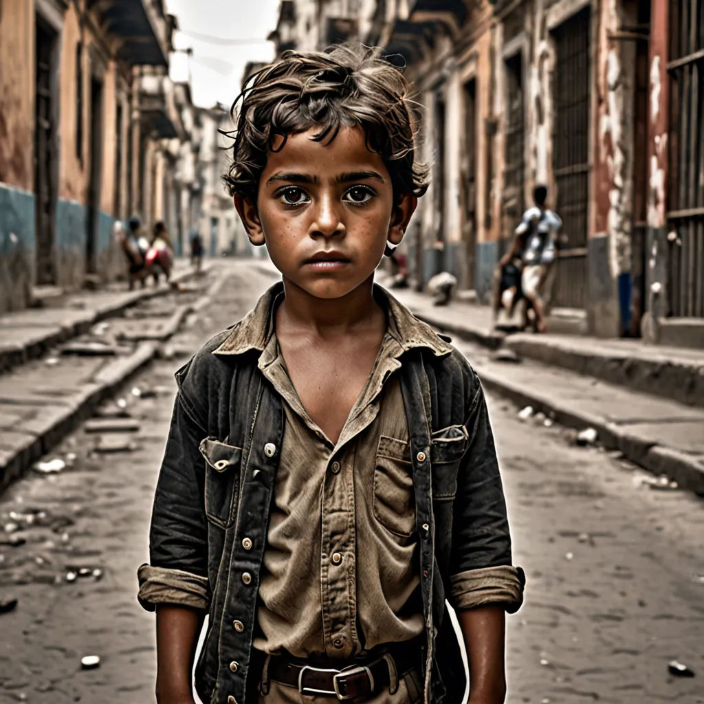 a young boy standing in a street with a backpack on his back and a man walking behind him on a street, Diego Gisbert Llorens, art photography, a character portrait, award-winning photograph