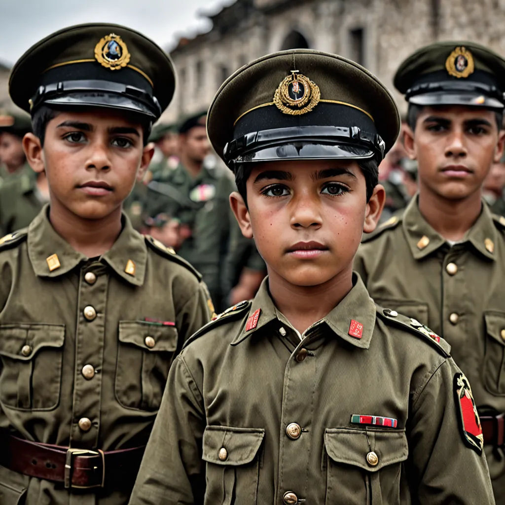 a group of young boys in uniform standing next to each other in front of a crowd of people in uniform, Arthur Sarkissian, quito school, a colorized photo, award-winning photograph