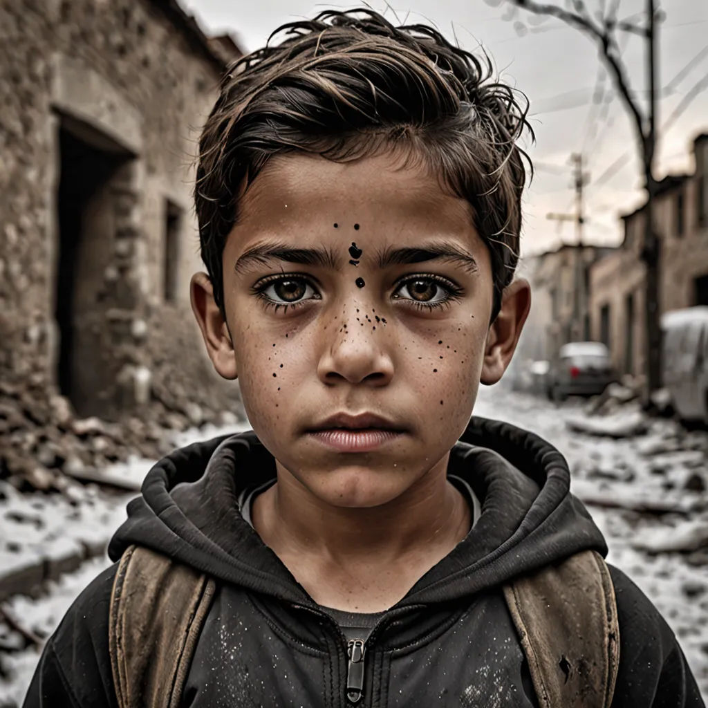 a young boy with a cross on his forehead and a black hoodie on his face in a dirty alleyway, Amir Zand, neoism, a character portrait, award-winning photograph