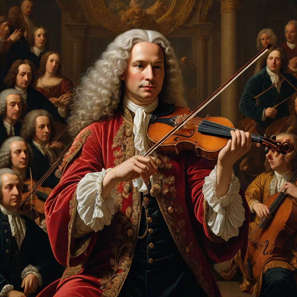 a painting of a man playing a violin in front of a group of people in formal dress and in formal clothing, a flemish Baroque, Alexander Roslin, rococo, highly detailed oil painting