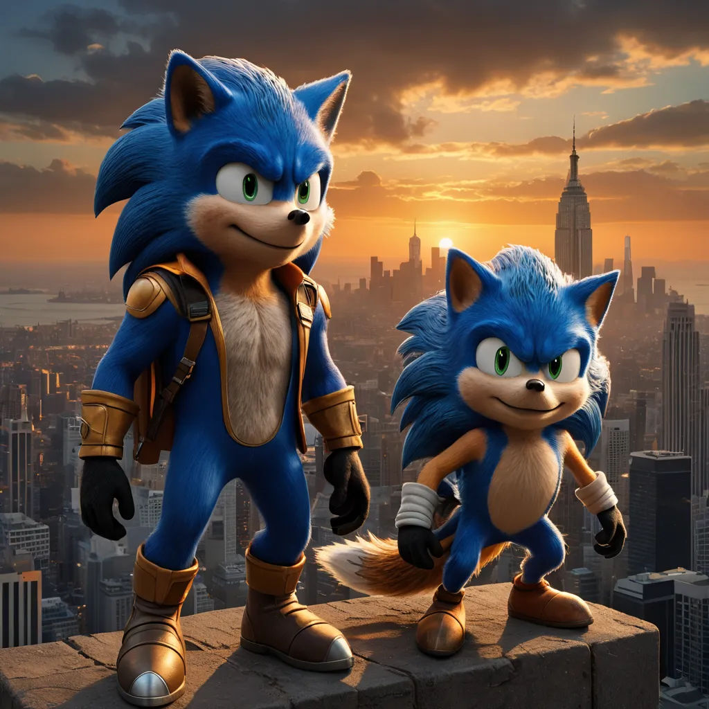 a couple of cartoon characters standing on top of a building next to each other in front of a city, sots art, concept art, Eddie Mendoza, unreal engine highly rendered