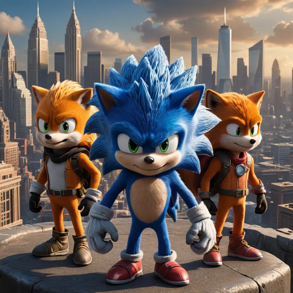 a group of cartoon characters standing on top of a building in front of a city skyline with skyscrapers, sots art, concept art, Eddie Mendoza, unreal engine highly rendered
