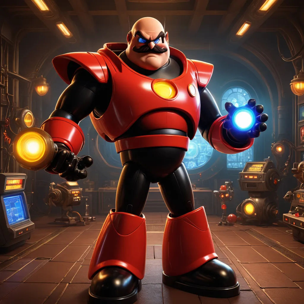 a cartoon character holding a glowing ball in a room with a lot of lights on it's sides, sots art, concept art, Eddie Mendoza, unreal engine 5 highly rendered
