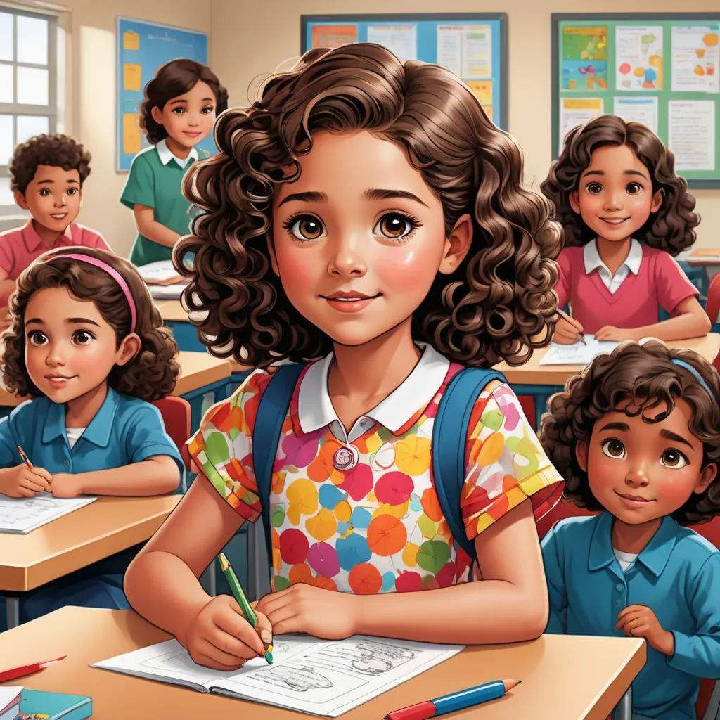 a painting of a girl in a classroom with other children in the background, with a pencil in her hand, paris school, a storybook illustration, Ada Gladys Killins, official art