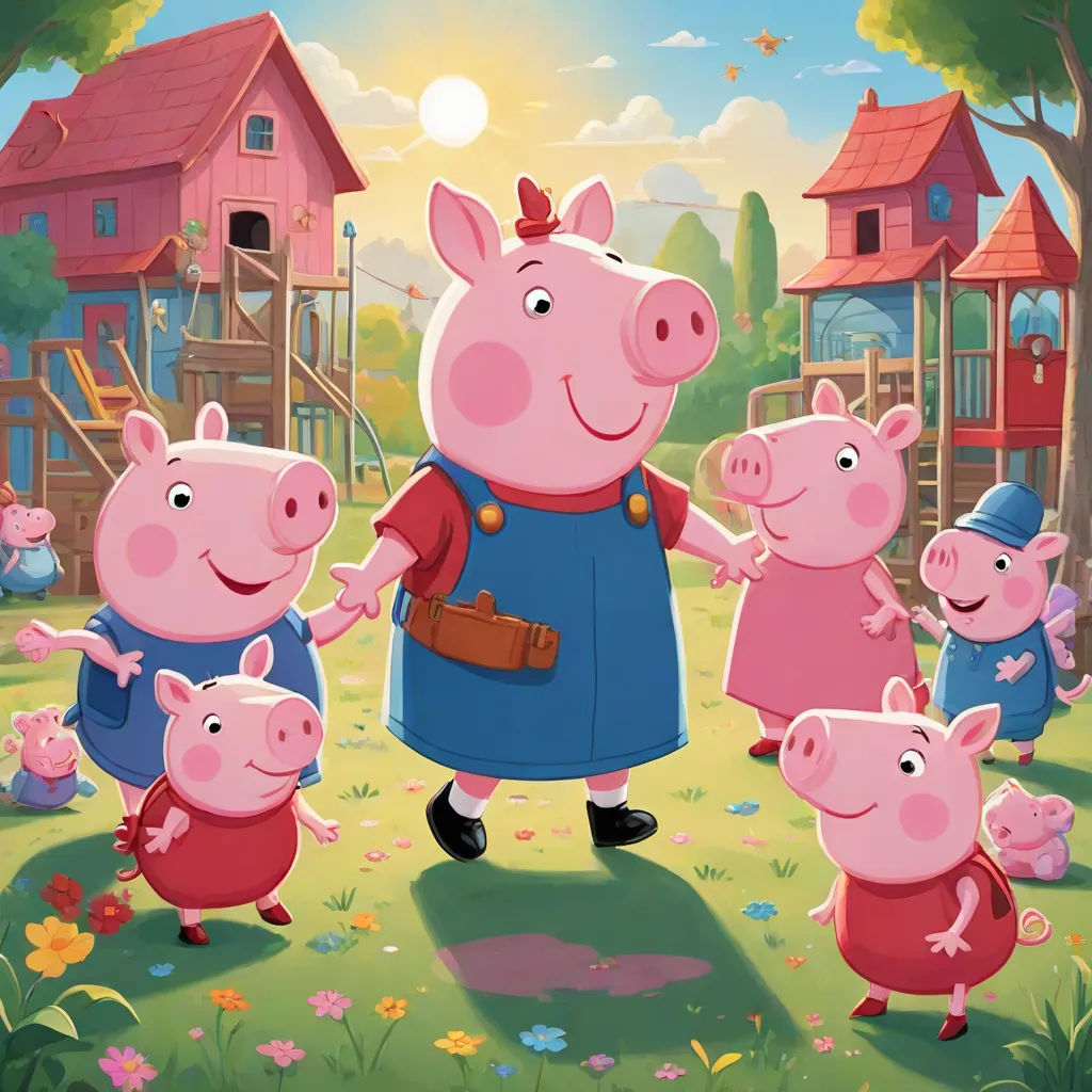 a group of pigs standing next to each other in a field with a house in the background and a pig on the other side, sots art, a storybook illustration, Avgust Černigoj, promotional image