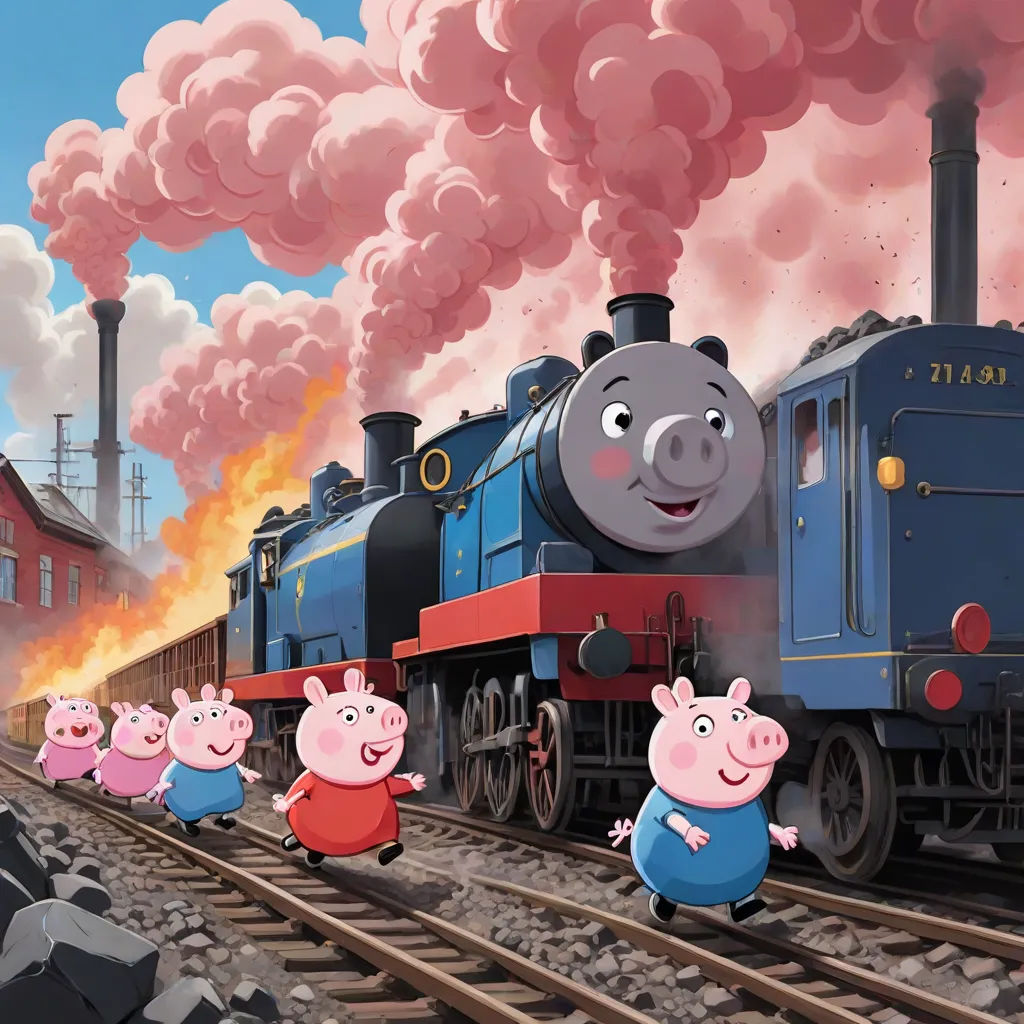 a group of pigs riding on the tracks next to a train with pigs on it and a pig on the side, sots art, concept art, David Martin, official art