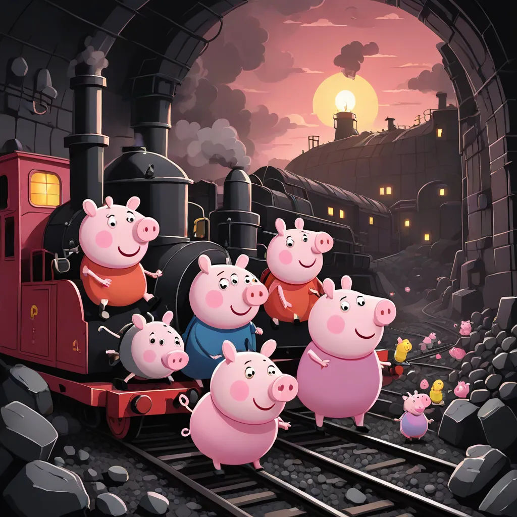 a group of pigs riding on a train track with a pig in the middle of the picture and a pig in the middle of the picture, sots art, a storybook illustration, Diego Gisbert Llorens, official art