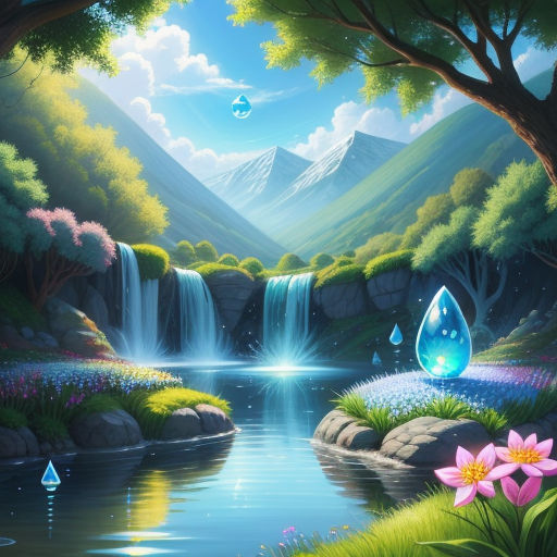 a painting of a waterfall and a blue drop in the water with a blue sky and clouds above it, fantasy art, a detailed matte painting, Anne Stokes, waterfall