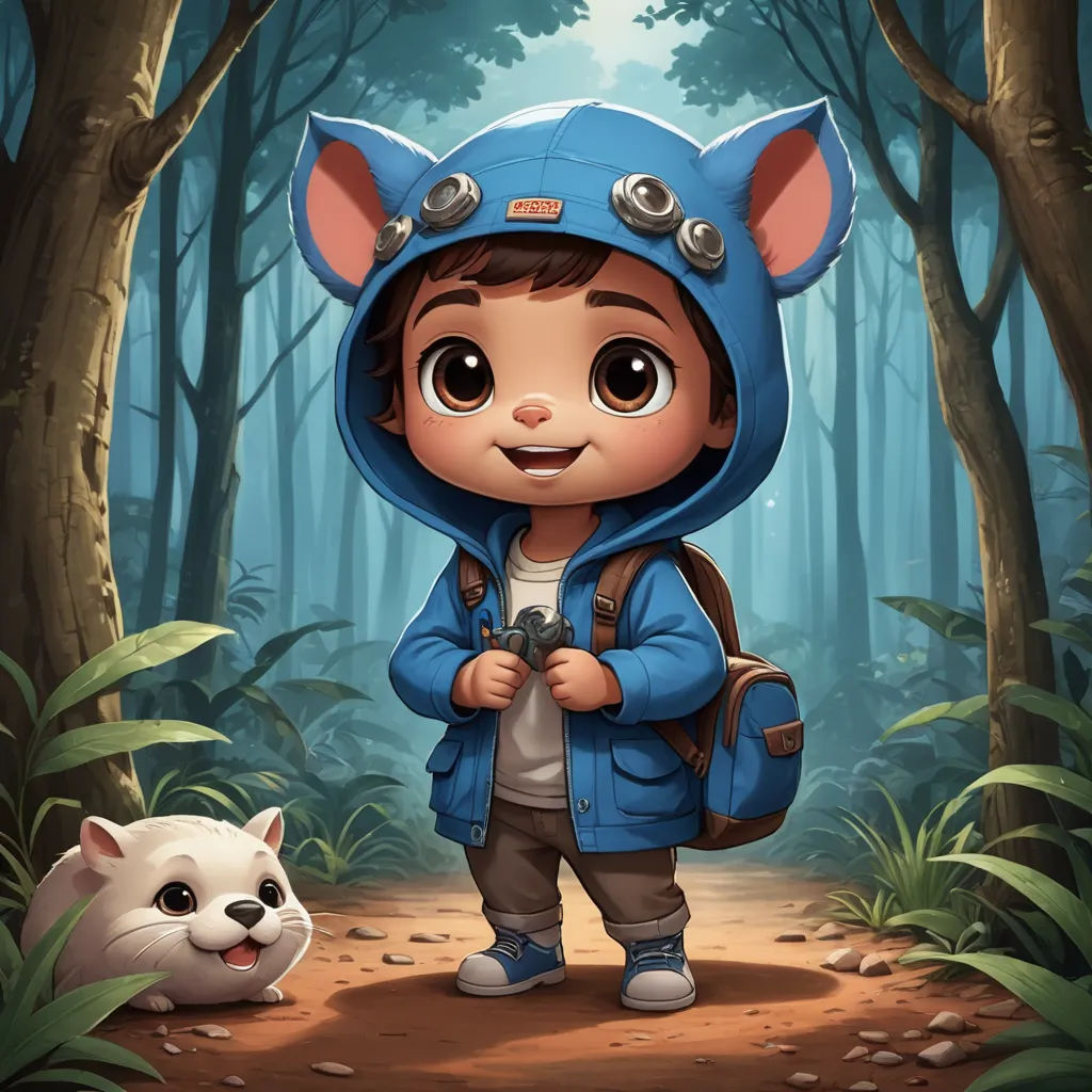 a little boy in a blue jacket and a white cat in a forest with trees and bushes, with a forest background, sots art, a character portrait, Alejandro Burdisio, splash art