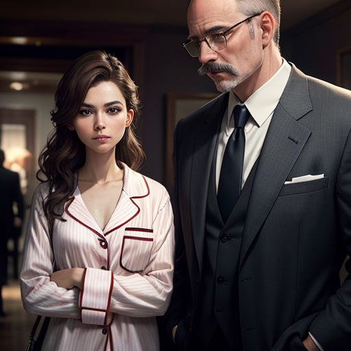 a man and a woman standing next to each other in a room with people in the background and a man in a suit and tie