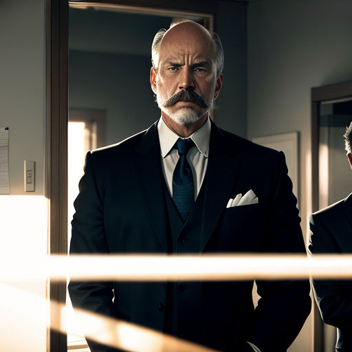 a man in a suit and tie standing in front of a mirror with a light on it's side