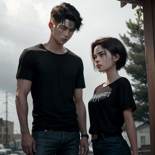 a man and a woman standing next to each other in front of a building with a clock on it