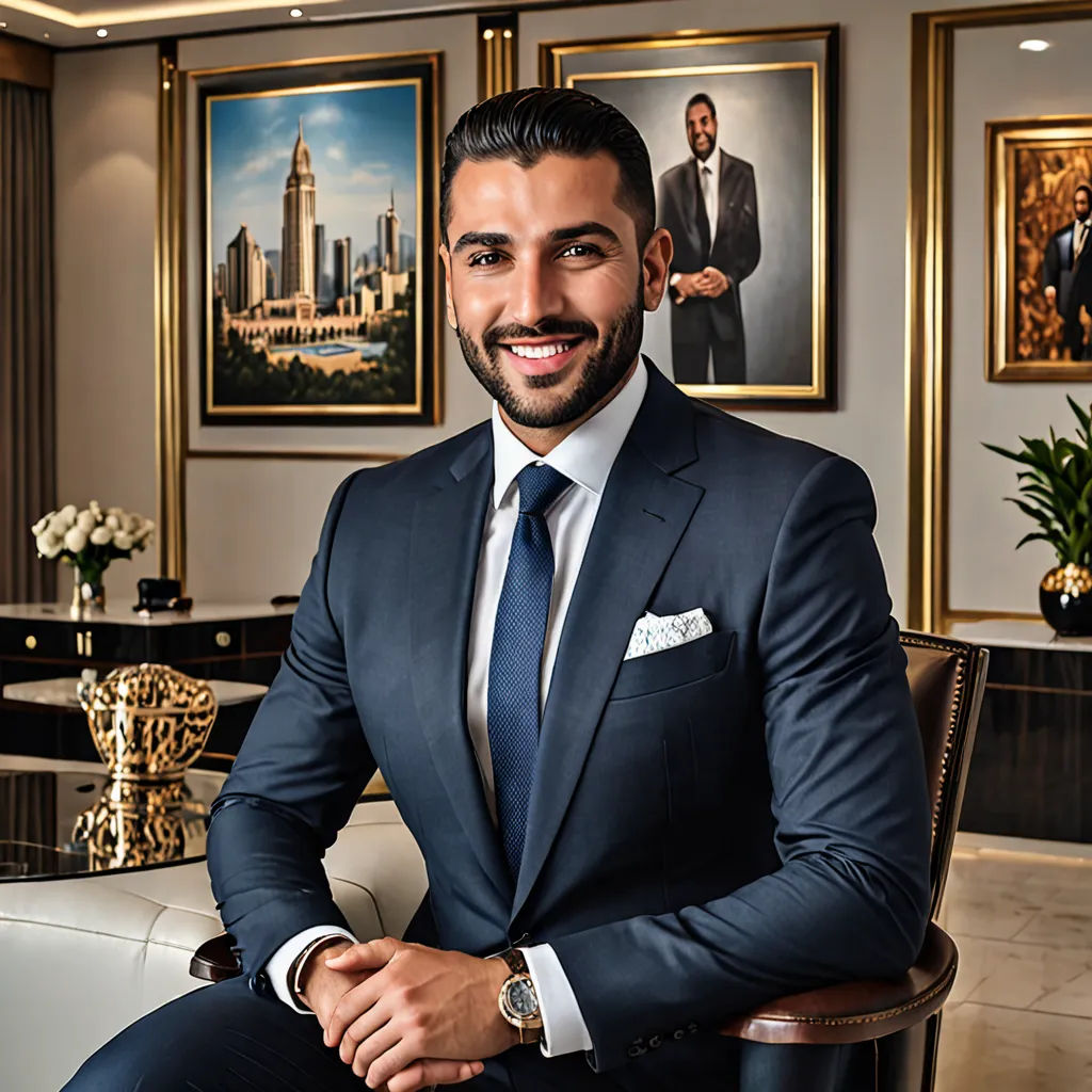 a man in a suit sitting on a chair in a room with paintings on the wall and a couch, private press, a character portrait, Ahmed Karahisari, professional photo