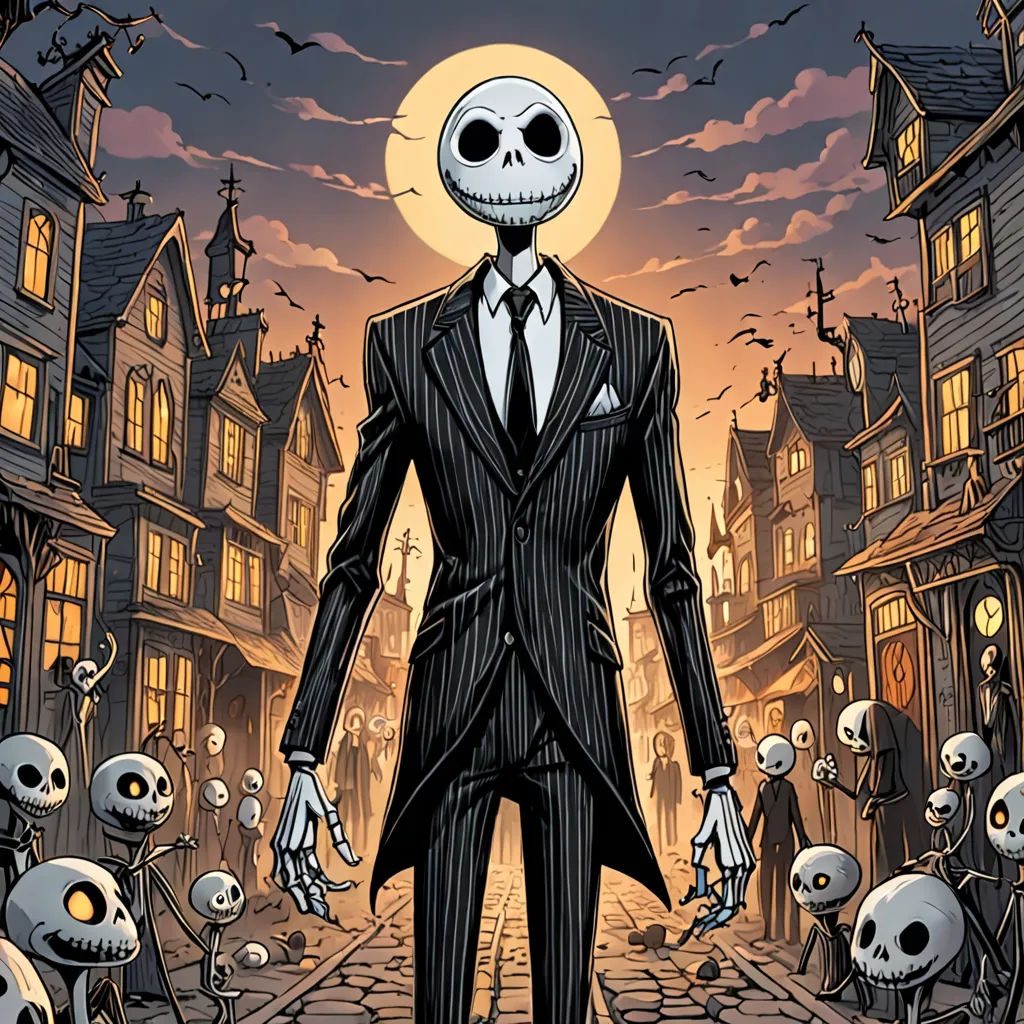 a cartoon of a skeleton in a suit and tie with a full moon in the background and a group of skeletons in the foreground, gothic art, poster art, Art Spiegelman, official art