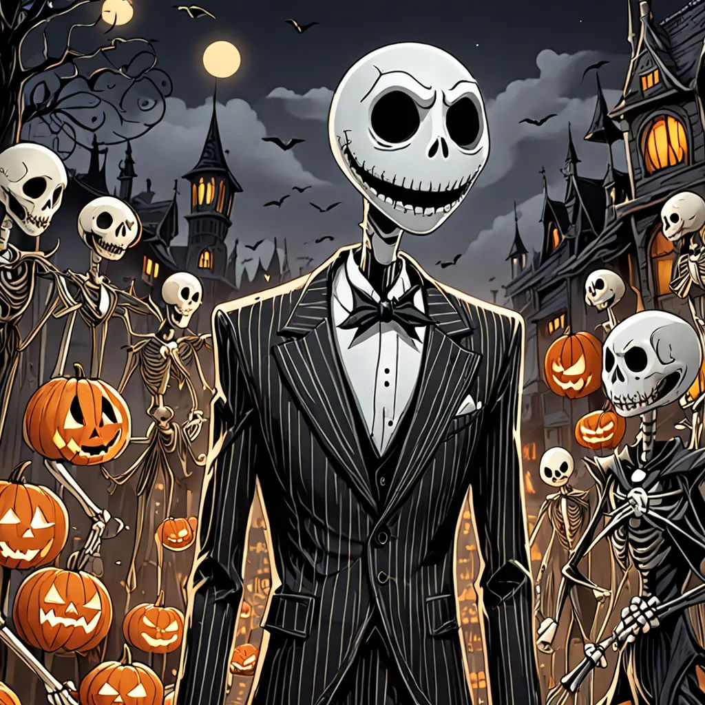 a man in a suit and tie standing in front of a graveyard with skeletons and pumpkins on it, gothic art, poster art, Anne Stokes, behance hd
