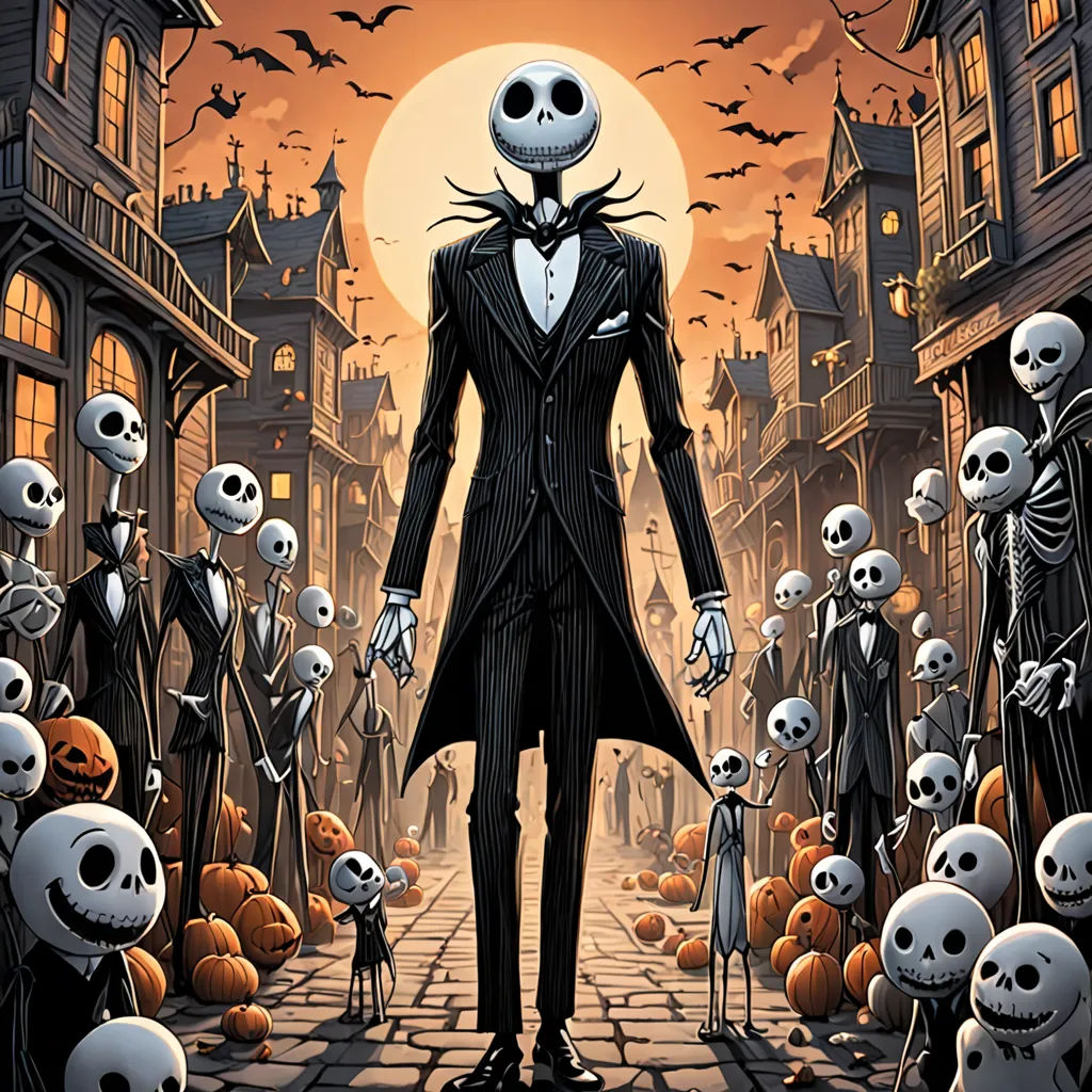 a group of people dressed up in halloween costumes and standing in front of a street full of skeletons and pumpkins, gothic art, poster art, Chris LaBrooy, official art